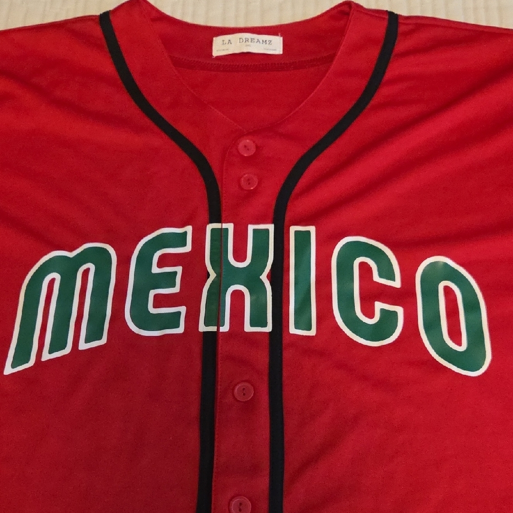 Red Mens Mexico Baseball Jersey 2XL - Picture 3 of 5
